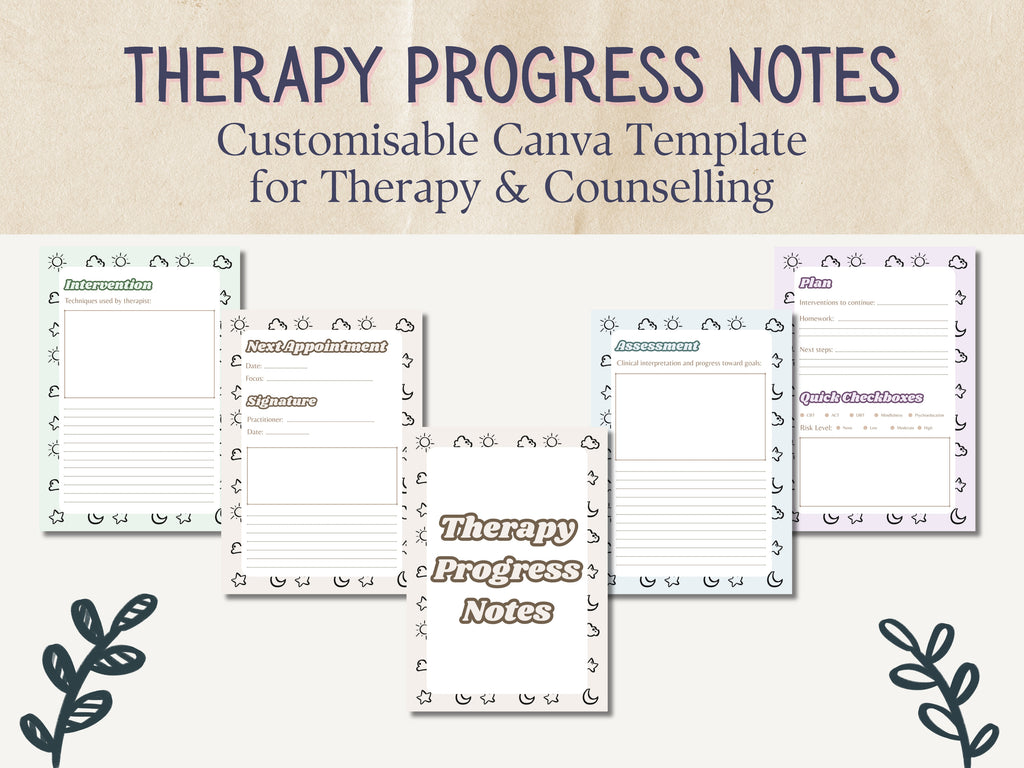 Therapy Process Notes - Printable Canva Templates