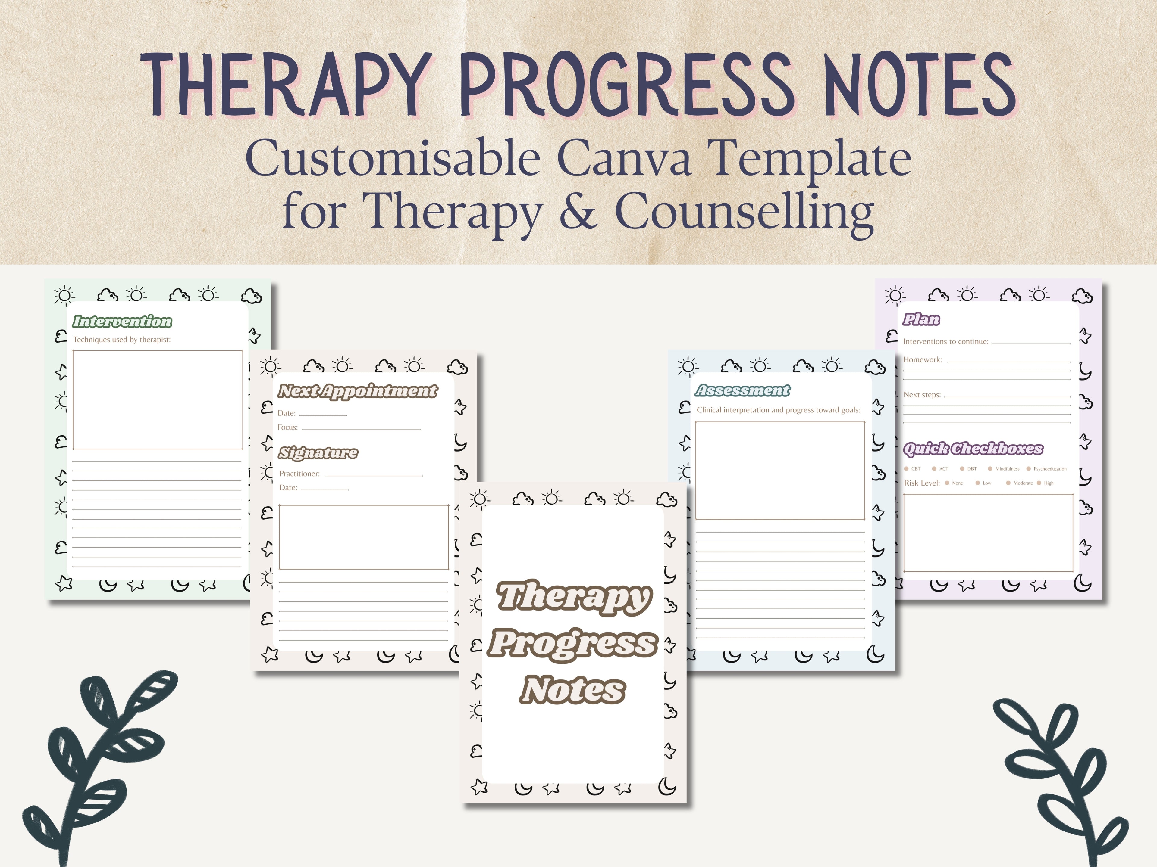 Therapy Process Notes - Printable Canva Templates