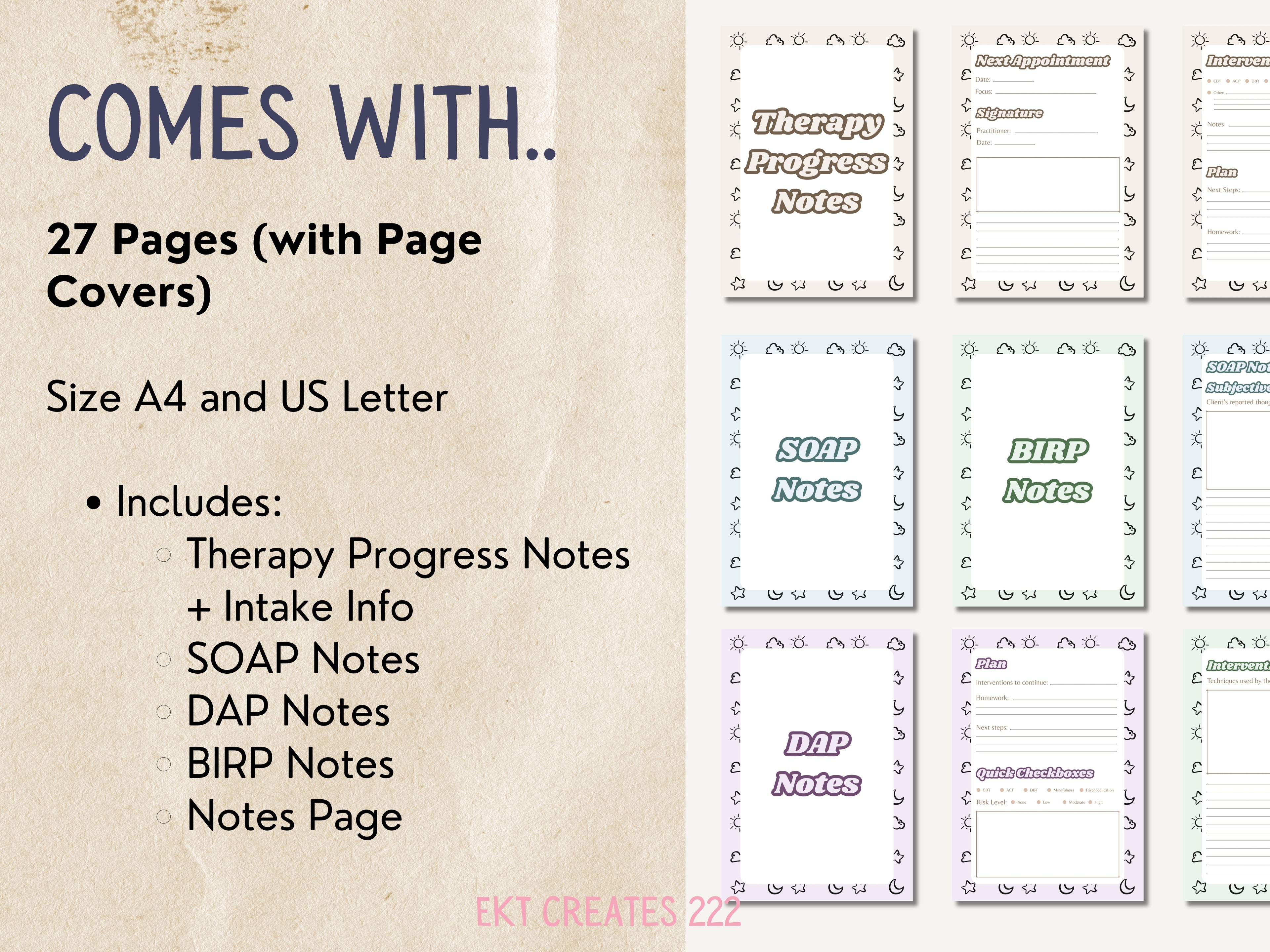 Therapy Process Notes - Printable Canva Templates