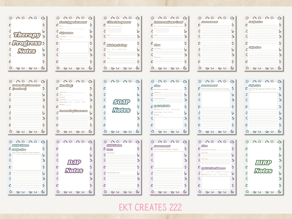 Therapy Process Notes - Printable Canva Templates