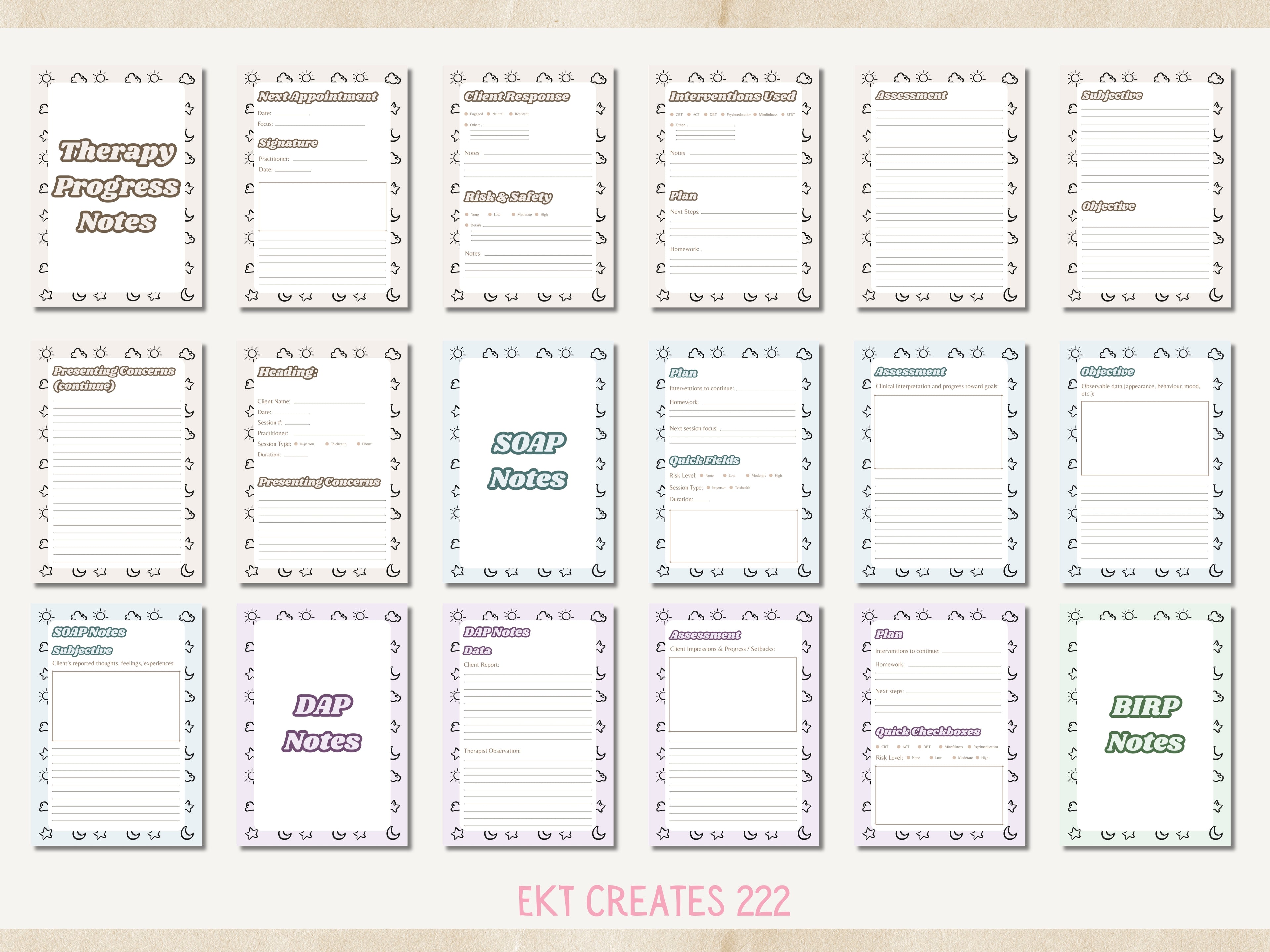 Therapy Process Notes - Printable Canva Templates