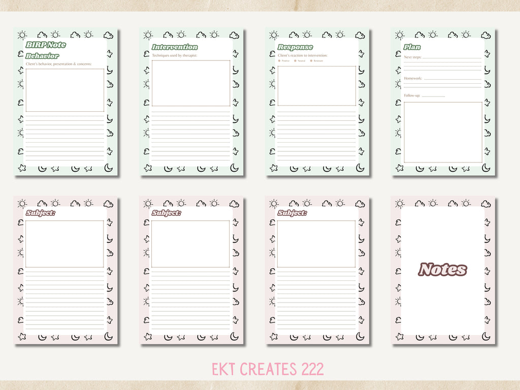 Therapy Process Notes - Printable Canva Templates