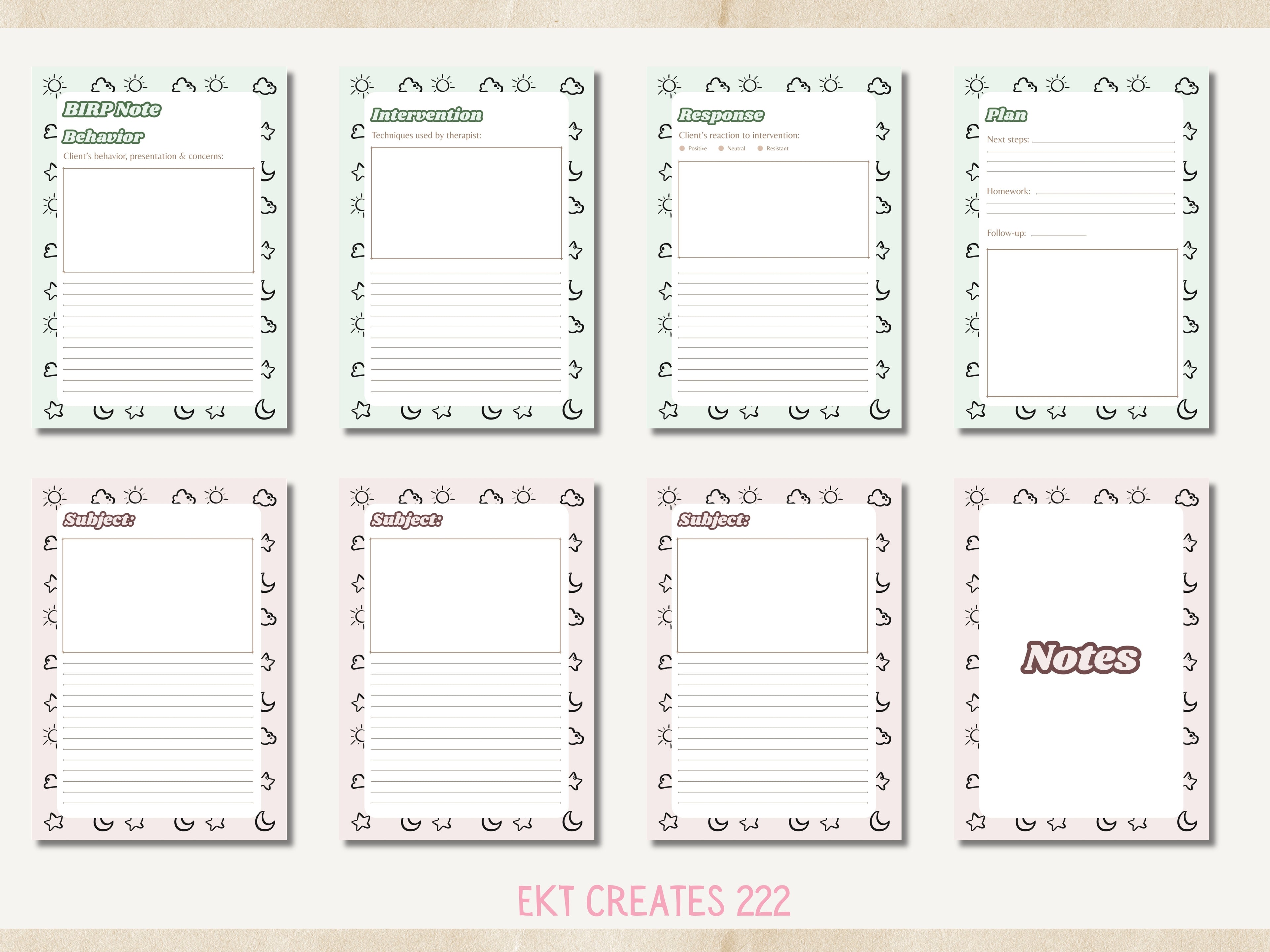 Therapy Process Notes - Printable Canva Templates