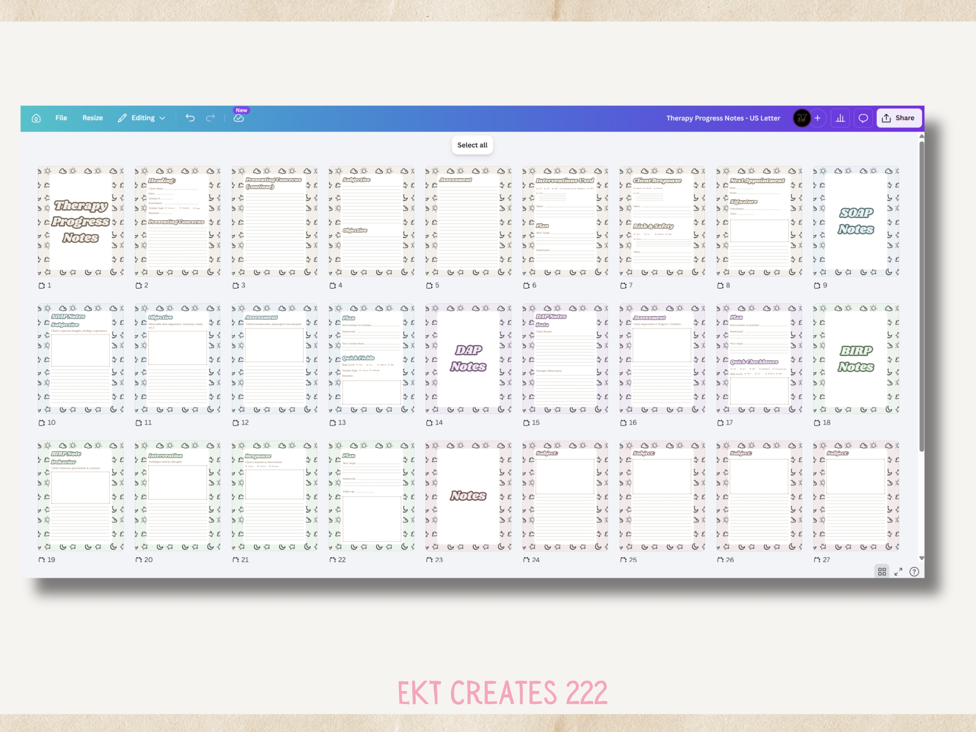 Therapy Process Notes - Printable Canva Templates