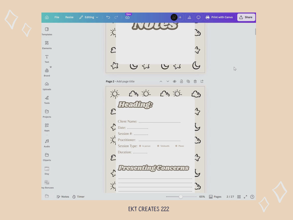 Therapy Process Notes - Printable Canva Templates